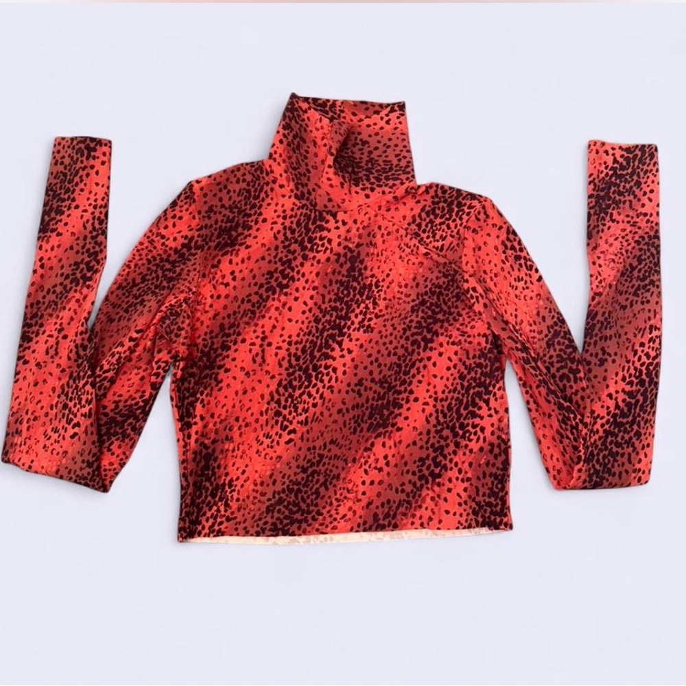 Commando Red and Black Animal Print Turtleneck Crop Top